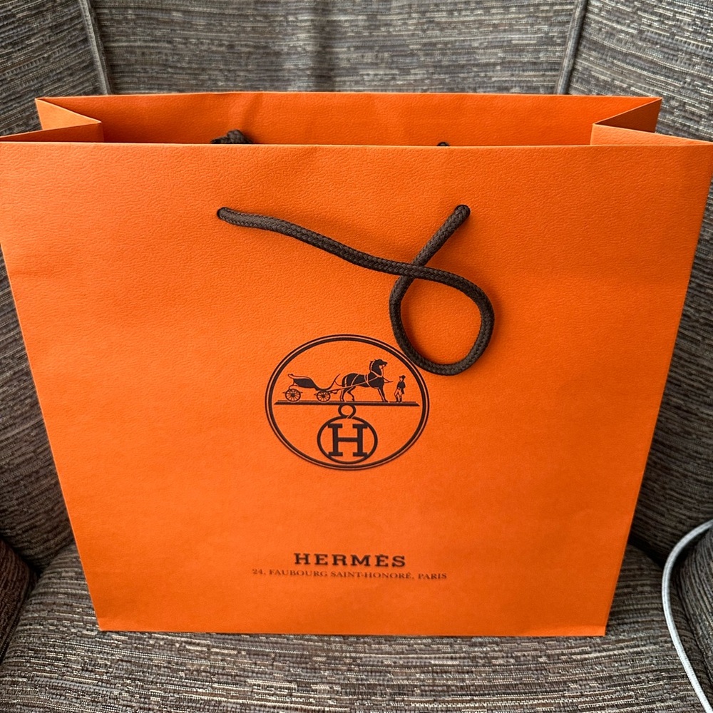 Hermes gift package with blank card and paper bag and ribbon